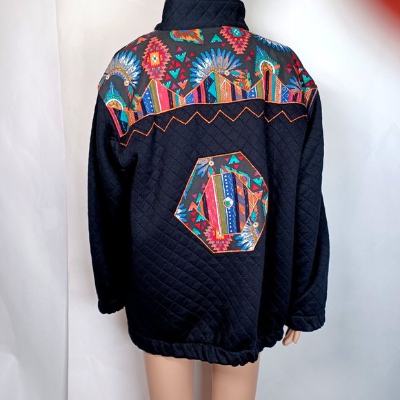 Rafael Womens Black Southwestern Jacket & T-Shirt Large Conchos Liner Zip Up Vtg - Picture 2 of 16